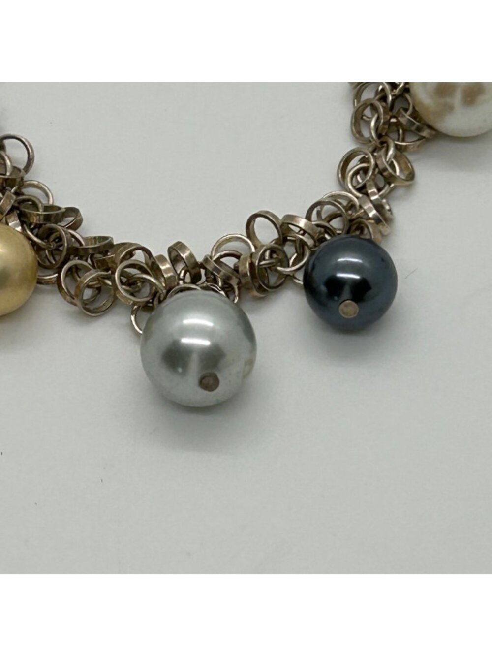 Vintage Silver Tone Chunky Chain Toggle Bracelet Multi-Color Faux Pearl Charms - Picture 5 of 10